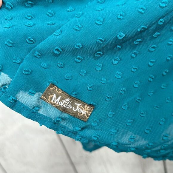 Matilda Jane Charismas Swiss Dot Peasant Boho Sheer Teal Green Top Blouse - Picture 9 of 13